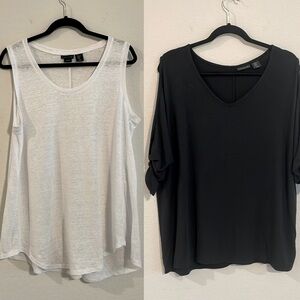 Tahari Pull Over Bundle (2) XL White 100% Linen Longline & Black Tie Sleeve